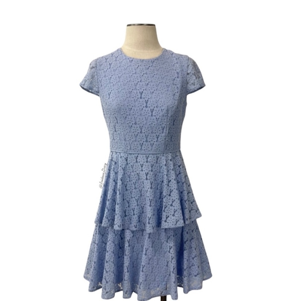 Gal Meets Glam- Light Blue Floral Lace Tiered Dress Size 4.